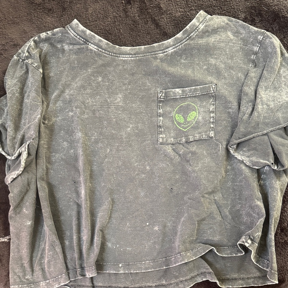 Kids Long Sleeve Gray Shirt with Alien Graphic